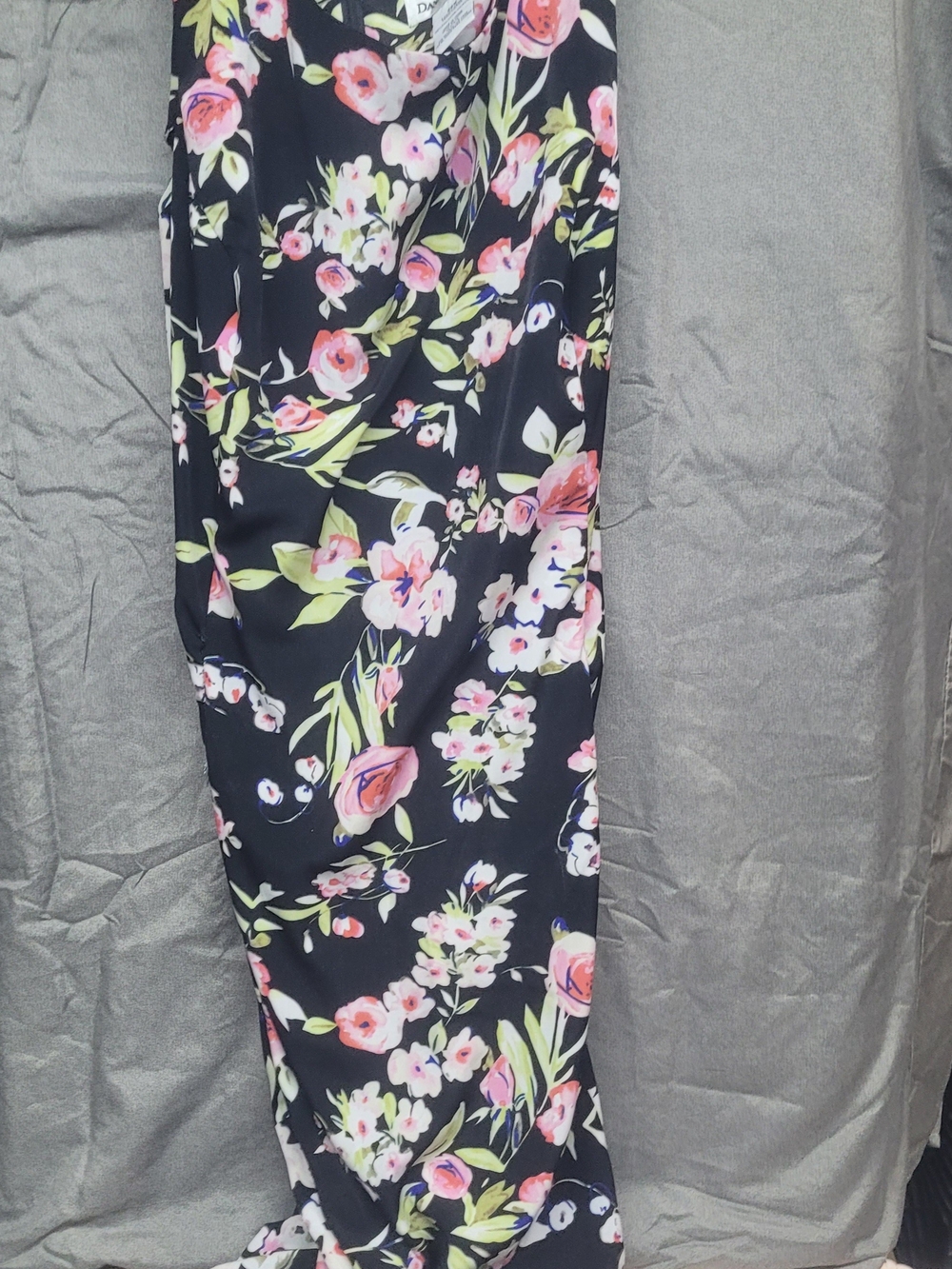 Floral Wide-Leg Dress Pants - Black with Pink Floral